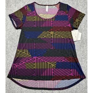 LulaRoe Classic T-Shirt Womens S Multicolor Geometric Round Neck Short Sleeve